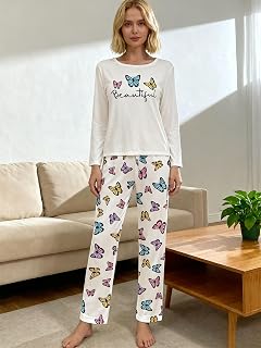 Women Long Sleeve Button Down Pyjamas Set 2 Pieces Cartoon Lounge Wear Soft Home Sleepwear