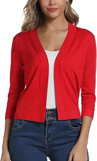 EXCHIC Women's Elegant 3/4 Sleeve Bolero Cardigan Short Open Front Cardigan Shrug