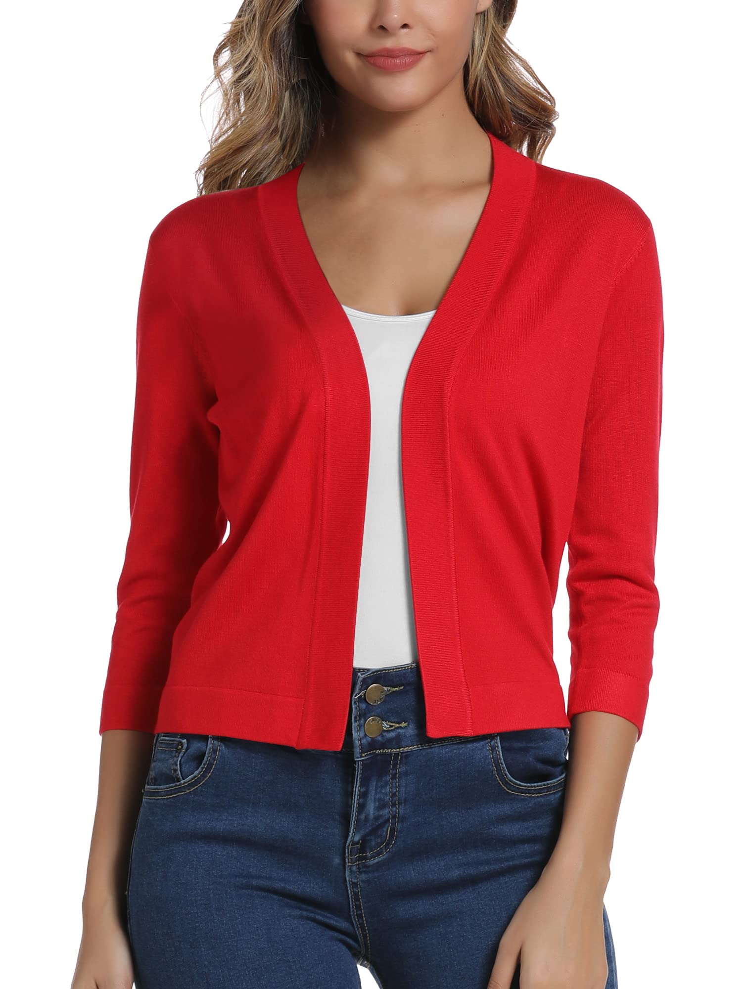 EXCHIC Women's Elegant 3/4 Sleeve Bolero Cardigan Short Open Front Cardigan Shru
