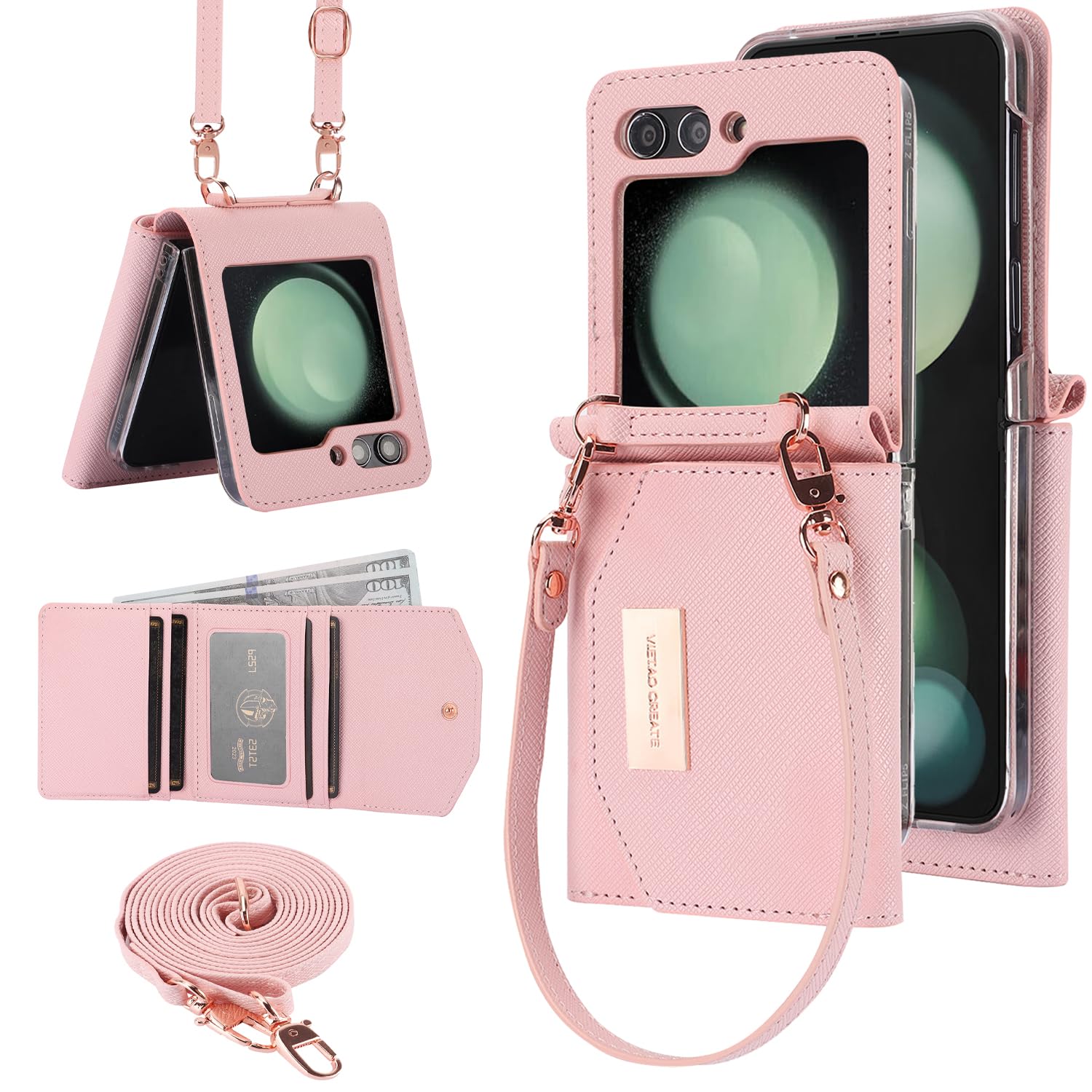 for Samsung Galaxy Z Flip 6 Wallet Case with Built-in Leather Cash Slot and Cred