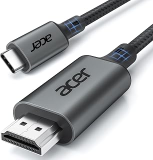 Acer USB C to HDMI Cable 2m (4K@60Hz 2K@165Hz) Thunderbolt 3/4/5 HDR, Nylon | Aluminium Type-C to HDMI 2.0 Cable, HDMI Cord for iPhone 17, MacBook Pro Air Neo M5 M4 M3, iMac, Mac mini, iPad, Surface, S26