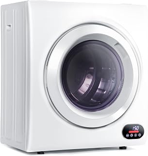 Euhomy Compact Laundry Dryer, 3.5 cu ft Front Load Stainless Steel Clothes Dryers With Exhaust Pipe, 1500W, LCD Control Panel Four-Function Portable Dryer For Apartments, Home, Dorm, White