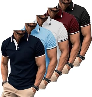 ZITY 5 Pack Polo Shirts for Men Short Sleeve Lightweight Golf Polo Mens Casual Adult Multipack T Shirt Set for Work