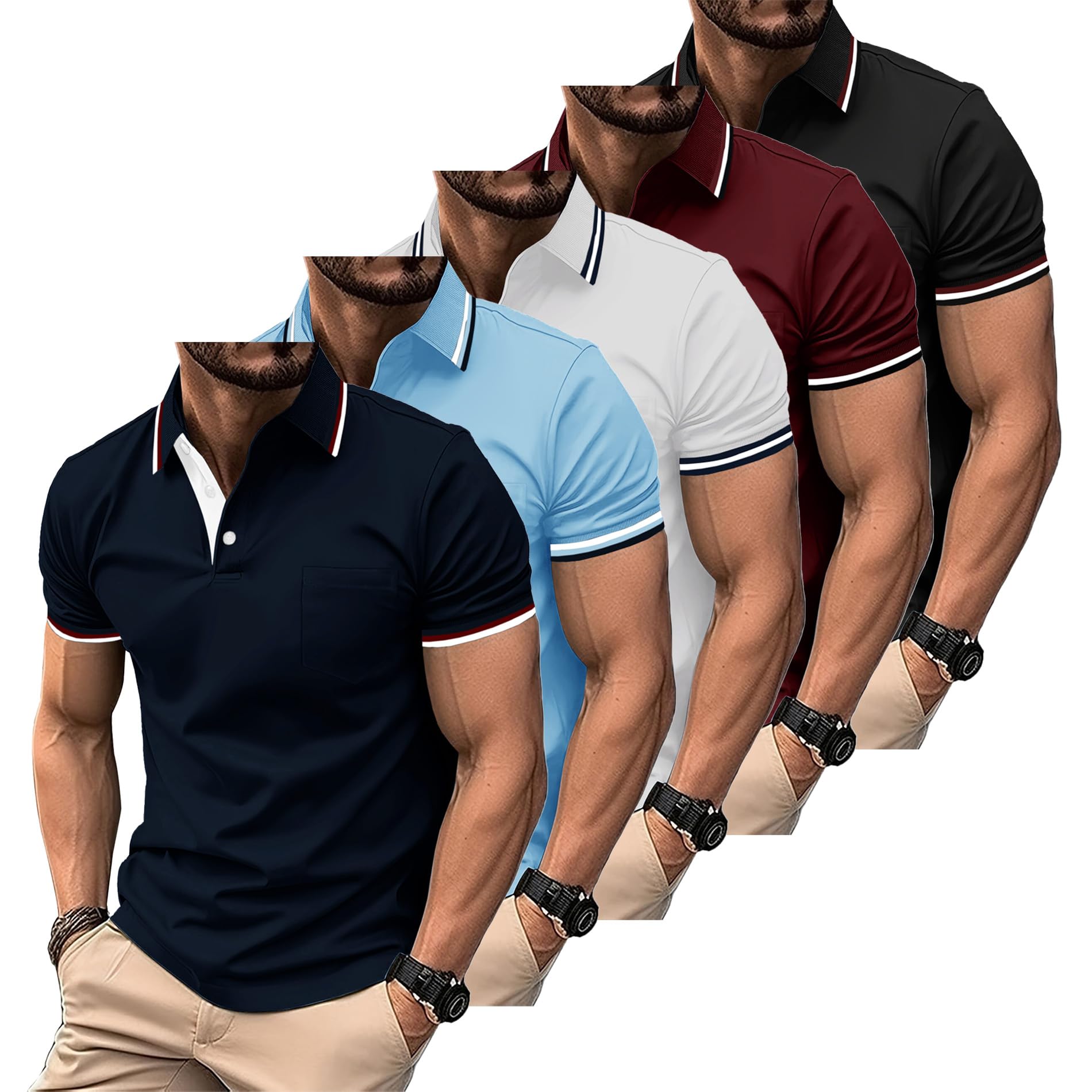 ZITY 5 Pack Polo Shirts for Men Short Sleeve Lightweight Golf Polo Mens Casual A