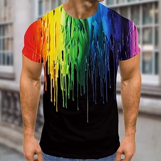 Camiseta gráfica para hombre con estampado geométrico, cuello redondo, manga corta, casual, ropa de calle, camiseta de moda para uso diario