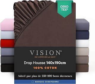 Vision Fitted Sheet – 100% Cotton Double Bed (140 x 190 cm) – Brown | Elasticated Corners | Tight Weave: 57 Thread Count | Fits Mattresses up to 25 cm | Comfortable | Machine Washable | Oeko-Tex Certified