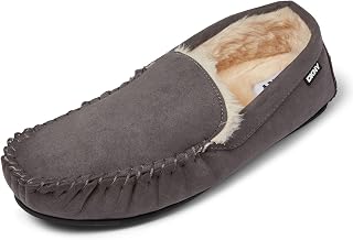 DKNY Men’s Moccasin Slippers | Warm Faux Fur Lined Slippers for Men | Soft Microfibre Suede Upper & Branded Sole | Comfortable House Slippers for Everyday Wear | Available in Black, Grey, Tan & Navy