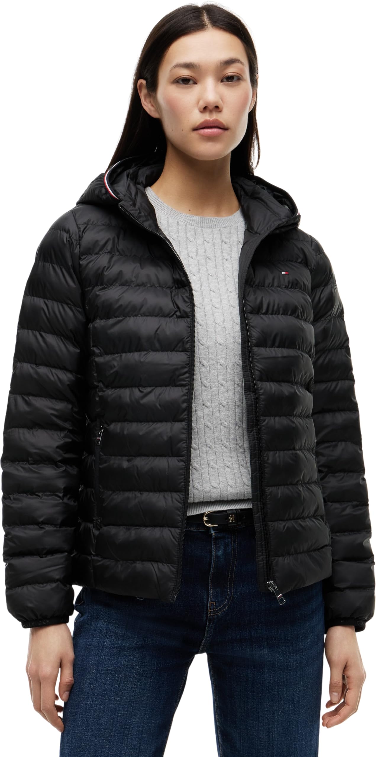 Tommy Hilfiger Women's Padded Global Stripe Hooded Down Jacket