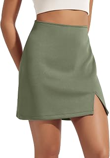 ODODOS Modal Soft Mini Skirt for Women, Side Slit High Waist A-Line Casual Daily Skirts