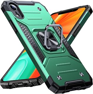 Anqrp Heavy Duty Case for iPhone XR Case with Enhanced Ring Holder Grip Stand, Military Grade Shockproof Rugged Drop Protective Silicone Hard Slim iPhone XR Phone Case Cover,Forest Green