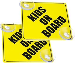 GEEHUA Kids on Board Car Safety Signs 2 PCS 5"x5" Warning Car Sign Stickers | Reusable Durable Decal, Baby in Car Sticker Marks with Double Suction Cups for Car Window Cling