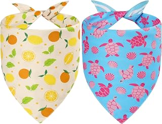Lot de 2 bandanas d'été pour chien, 4 motifs, bleu, rose, jaune pour garçon et fille, bavoirs triangulaires réversibles pour chiot, chat, animaux domestiques