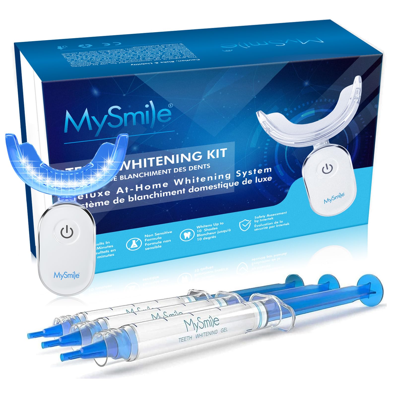 MySmile Teeth Whitening Kit with LED Light, 3 Non-Sensitive Teeth Whitening Gel 
