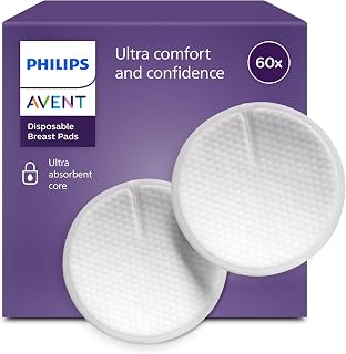Philips Avent Disposable Absorbent Discs - Triple Absorbent Core, Leakproof, Soft Honeycomb Texture, Ultra Thin & Discreet, Individually Wrapped, 60 Count, SCF254/61