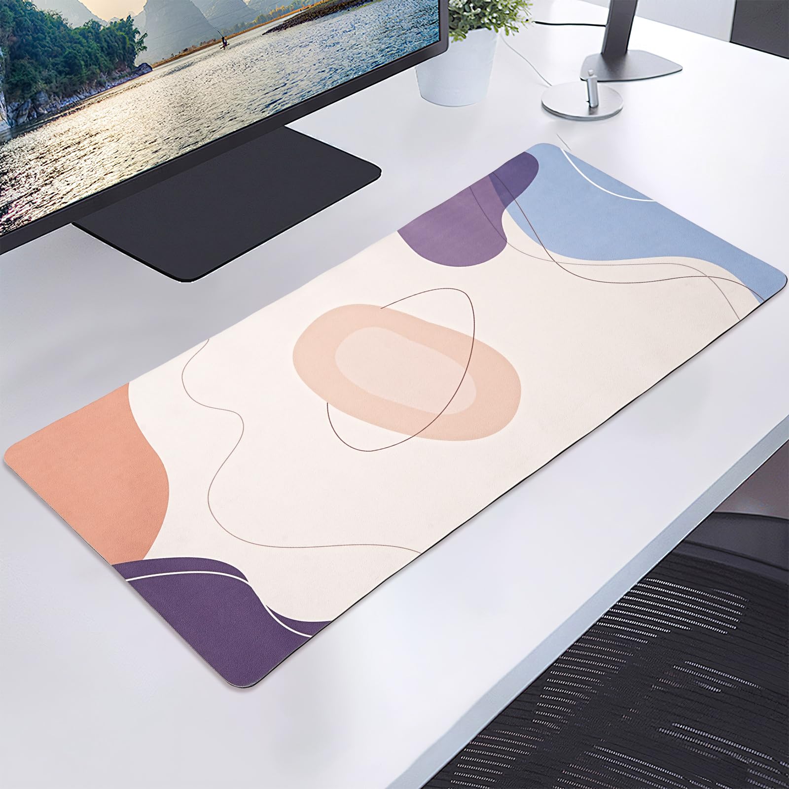 23.6" x 11.8" Non-Slip PU Leather Desk Pad Protector, Waterproof Mouse Pad Mat, 