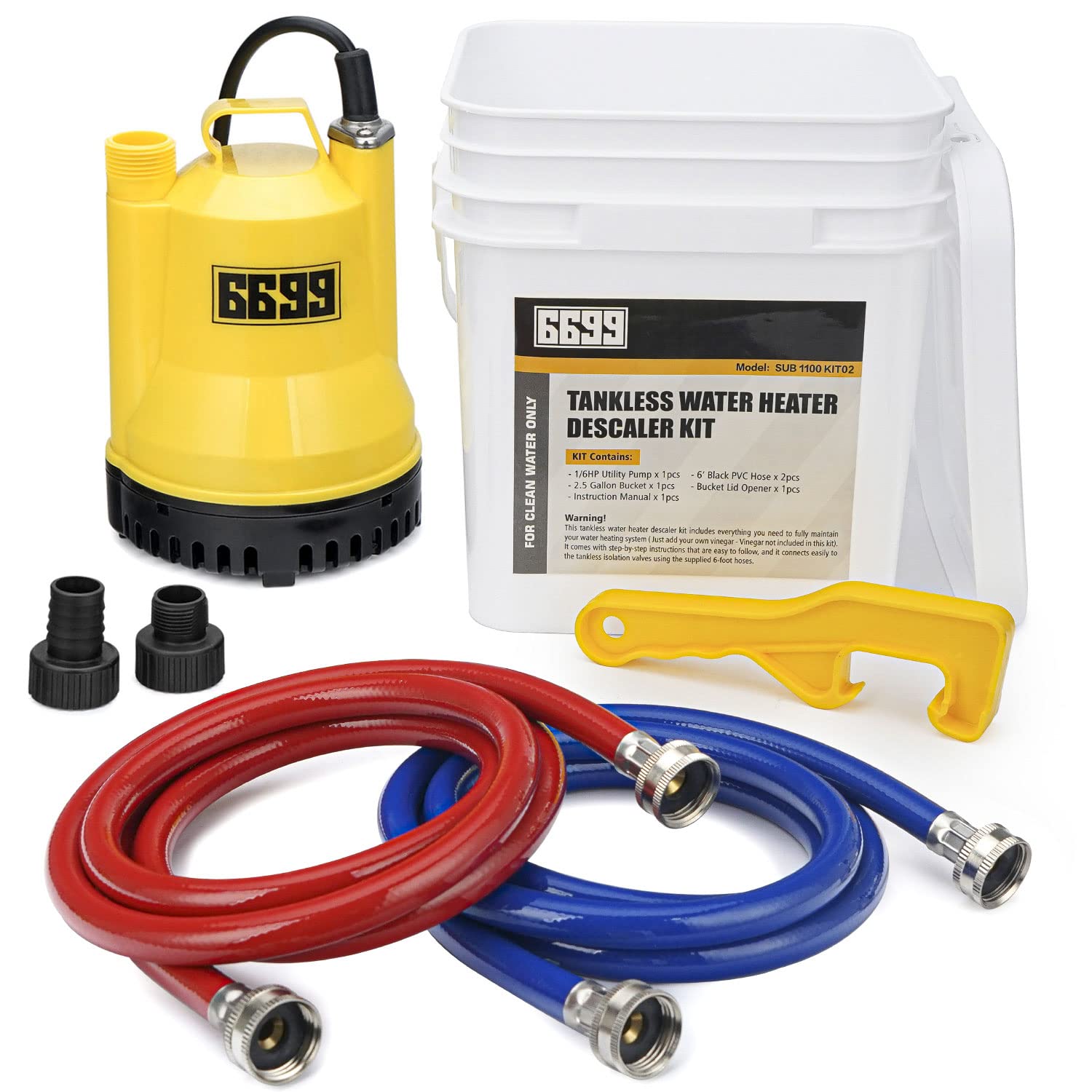 6699 Tankless Water Heater Flushing Kit, 1/6 HP Pump, 2 Hoses, 3 Gal Pail | Comp