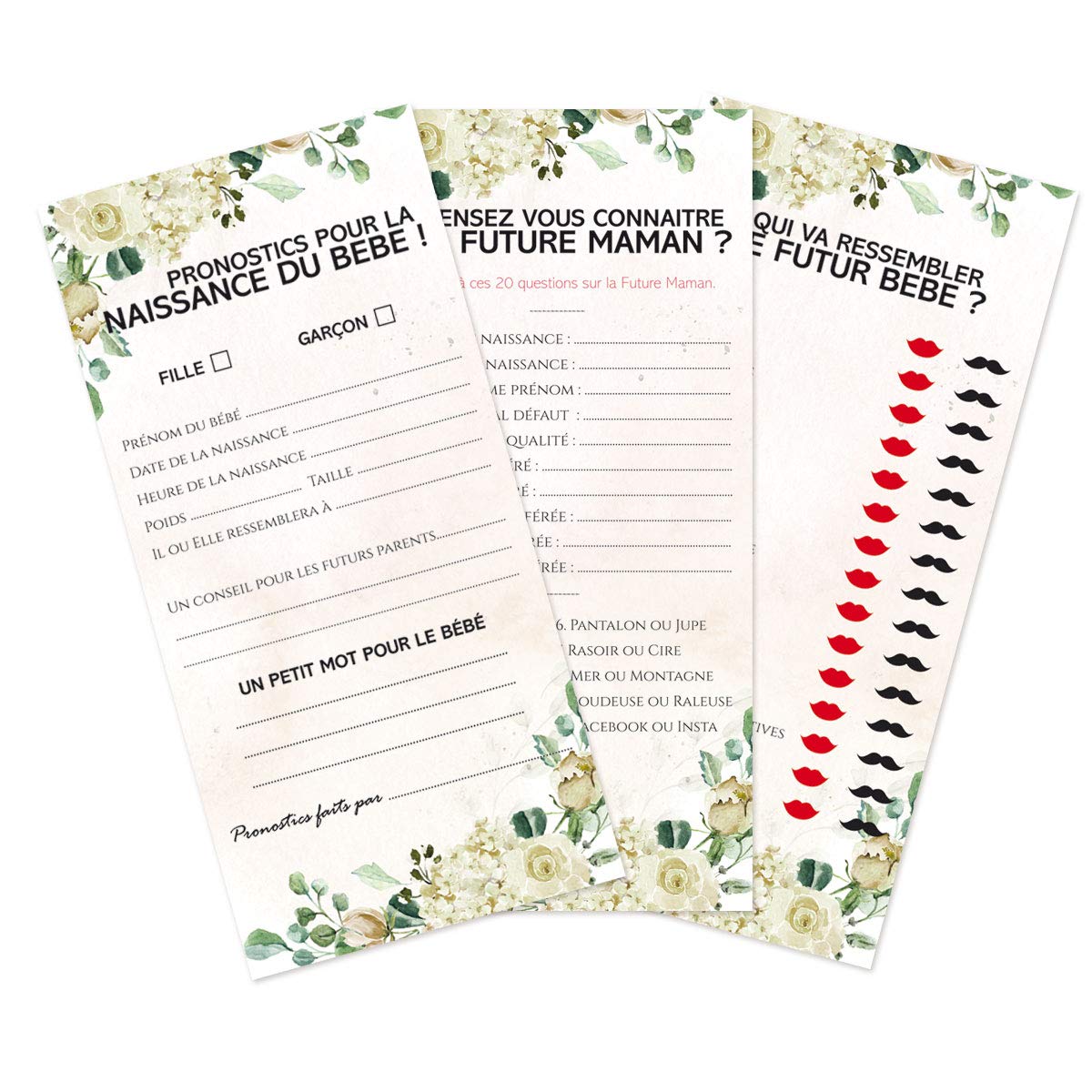 OLILLY - 30 Baby Shower Game Cards - 3 Games to Liven Up Your Baby Shower (Mood 