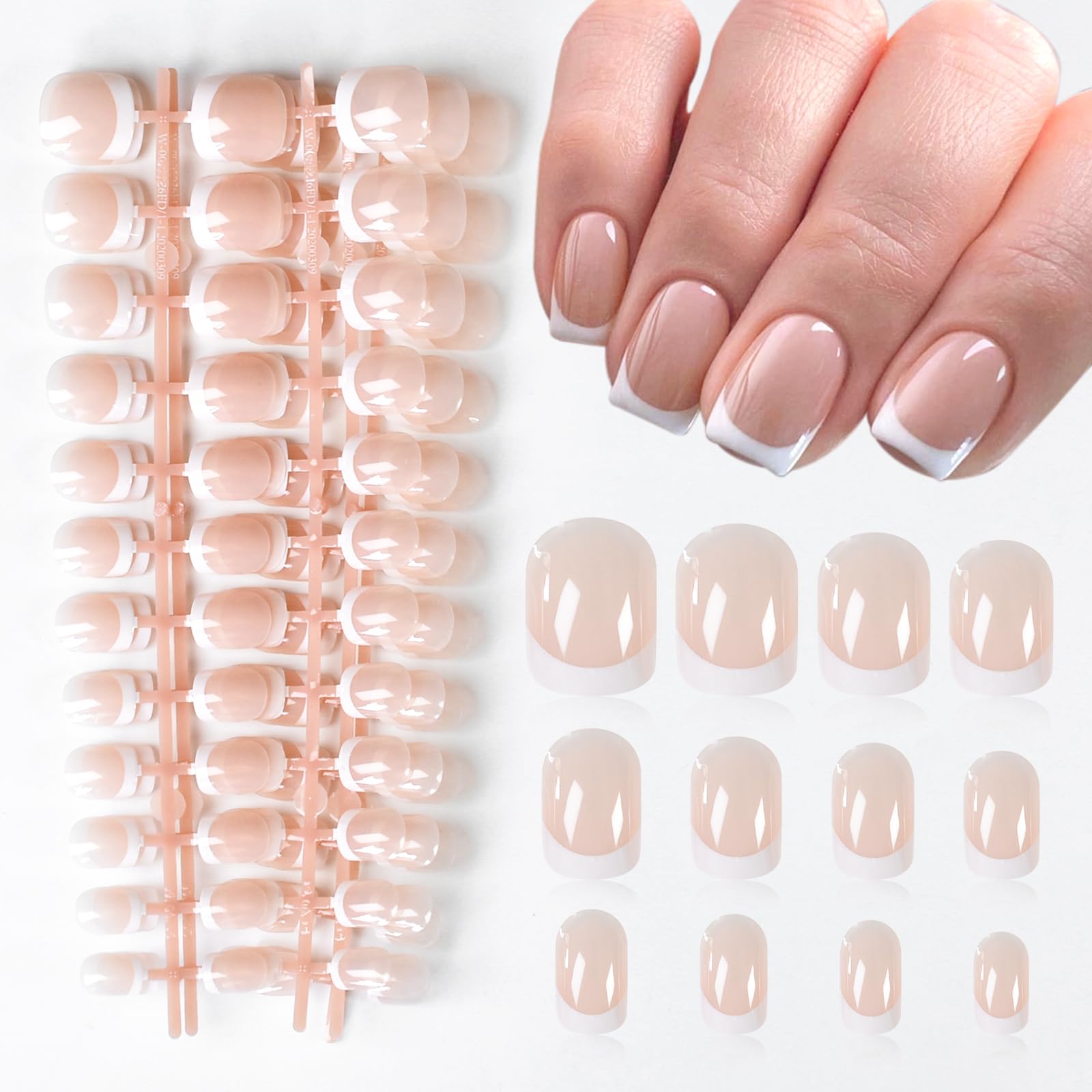 120pcs Short Press Nails, 5 Kit Pre-designed French False Nails Salon Glossy Cle