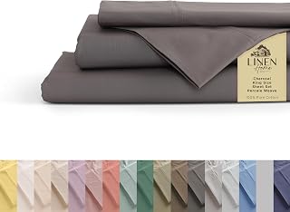 Linen Home 100% Cotton Percale King Sheets, 4 Pc Cooling Set - Charcoal