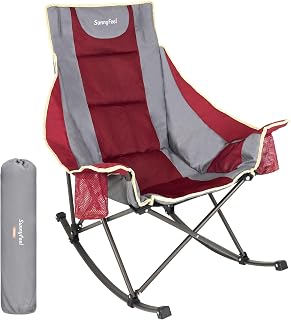 Sunnyfeel Camping Rocking Chair for Adults, Luxury Padded Recliner, Oversized Folding Rocker, Outdoor Lawn Chair (Rose Red)