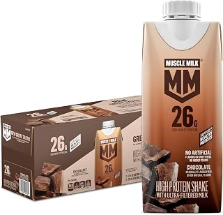 Muscle Milk High Protein Shake, Chocolate, 11 fl oz Cartons (12 Pack) | Ultra Filtered Milk, 26g Protein, 3g Sugar, 160 Calories, No Artificial Flavors, No Artificial Sweeteners, No Added Colors