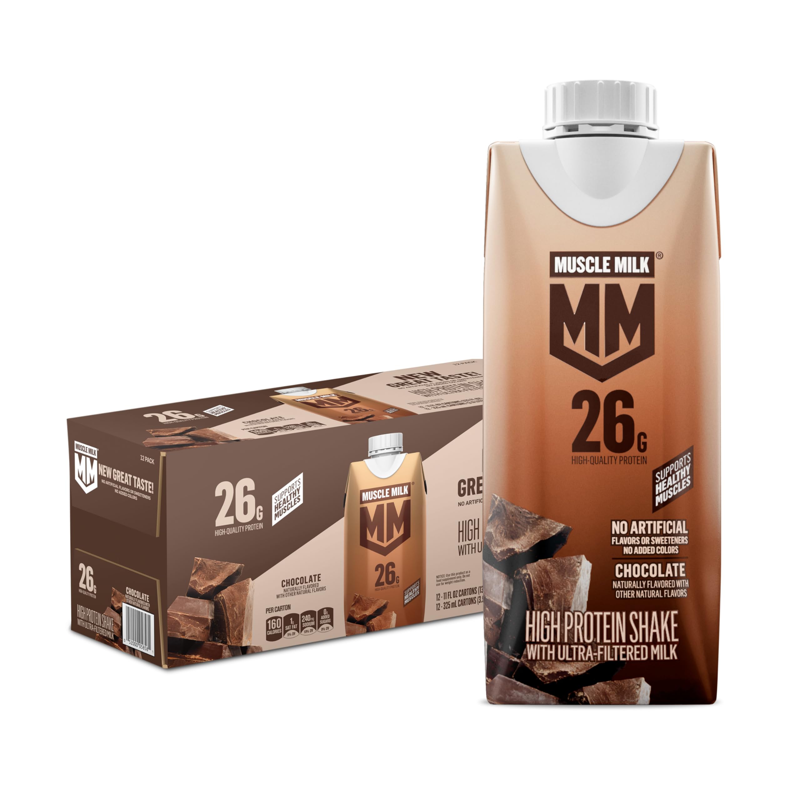 Muscle Milk High Protein Shake, Chocolate, 11 fl oz Cartons (12 Pack) | Ultra Fi