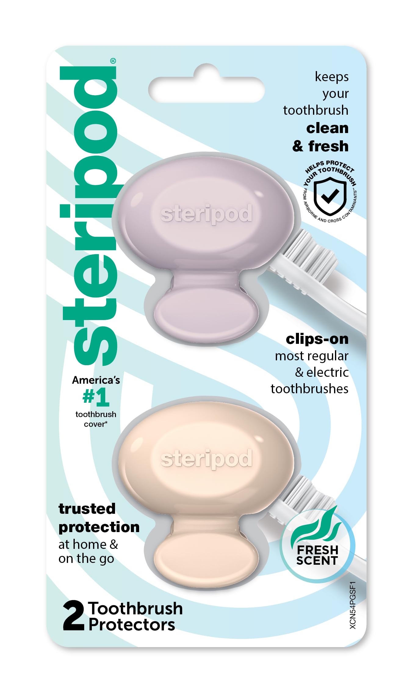 Steripod Clip-On Toothbrush Protector, Pink/Blue, 2 Count | Fits Most Manual and