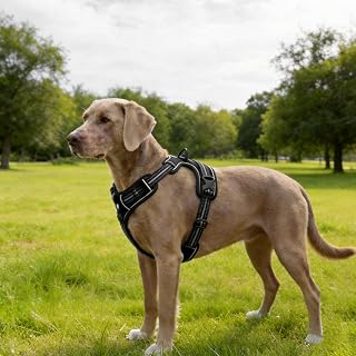 No Pull Dog Harness, Reflective Adjustable Pet Vest with Front Clip & Control Handle for Walking & Training,L,Black
