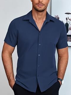 Men's Short Sleeve Button Down Lightweight Wrinkle Free Shirt