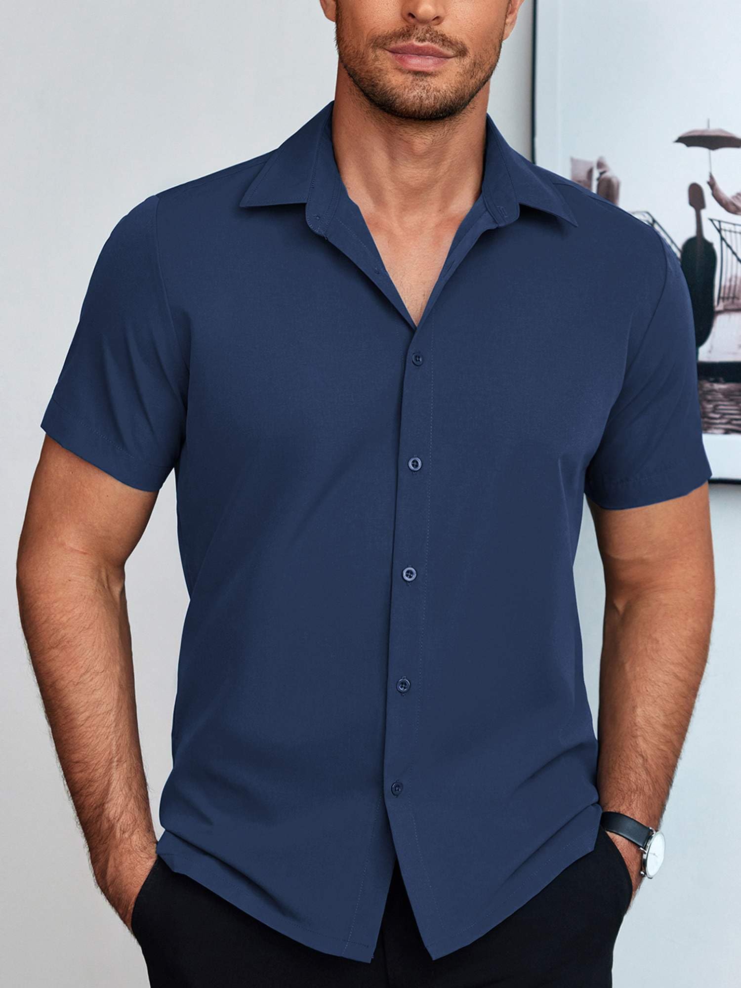 Men's Short Sleeve Button Down Lightweight Wrinkle Free Shirt