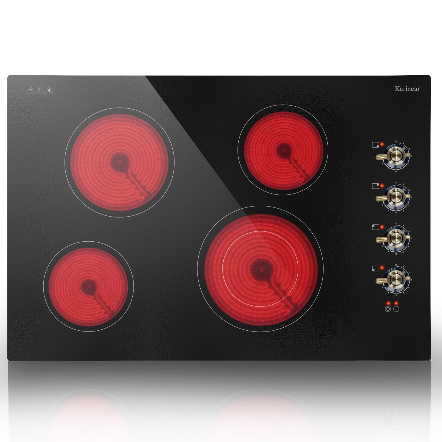 Karinear 30 Inch Electric Cooktop 4 Burners, Knob Control Ceramic Cooktop | 30" 