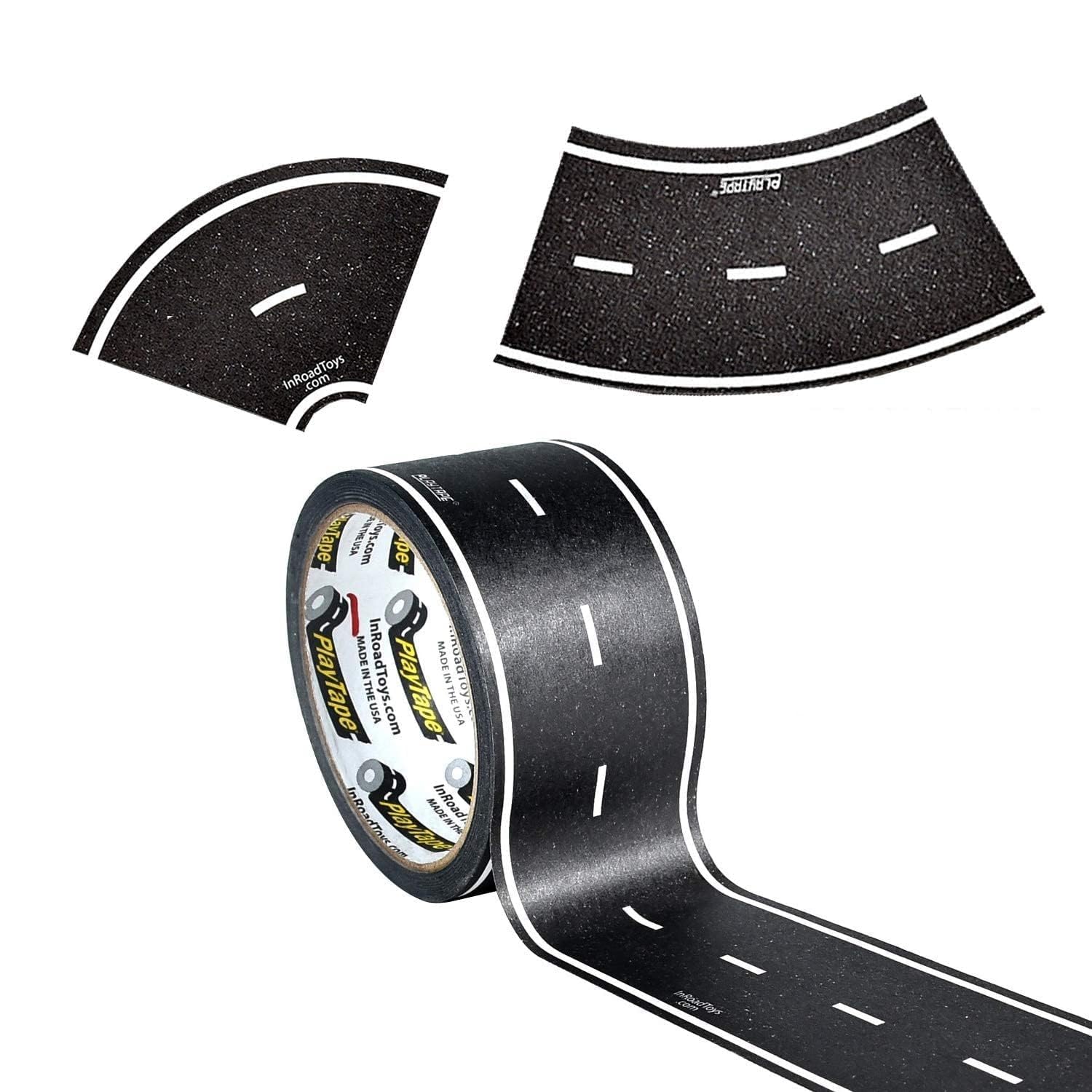 PlayTape Road Tape and Curves for Toy Cars - 1 Roll of 60 ft. x 2 in. Asphalt Ro