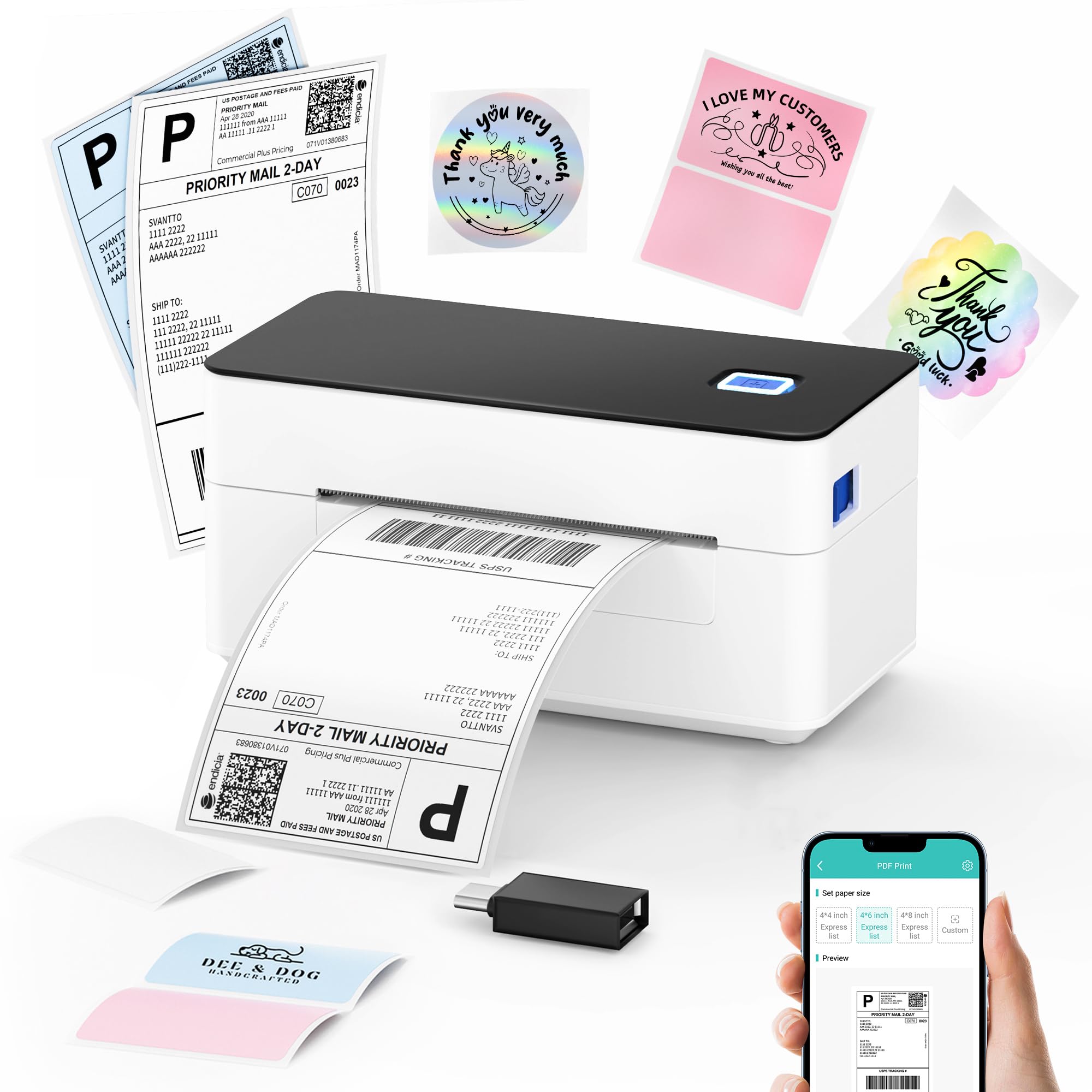 SVANTTO Bluetooth Shipping Label Printer 4x6, Wireless Thermal Label Maker | Com