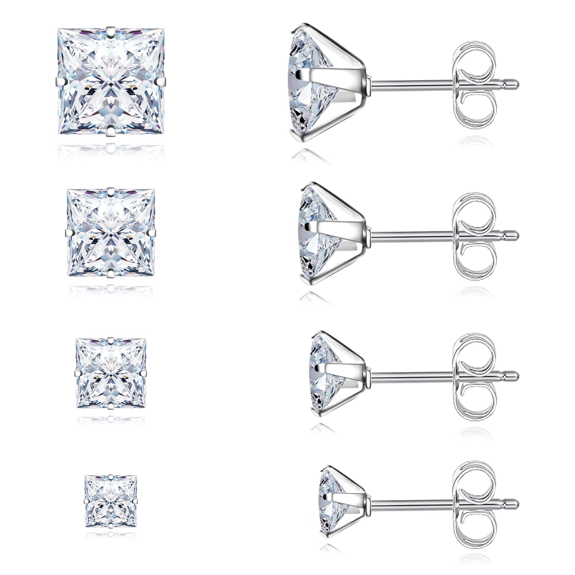 Trinckle Square Stud Earrings for Men and Women Cubic Zirconia Earing Set | 4 Pa