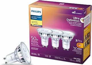 Philips Ultra Definition LED 50W GU10 Soft White WarmGlow, Eye Comfort Technology, 400 Lumen, Glass 3-Pack