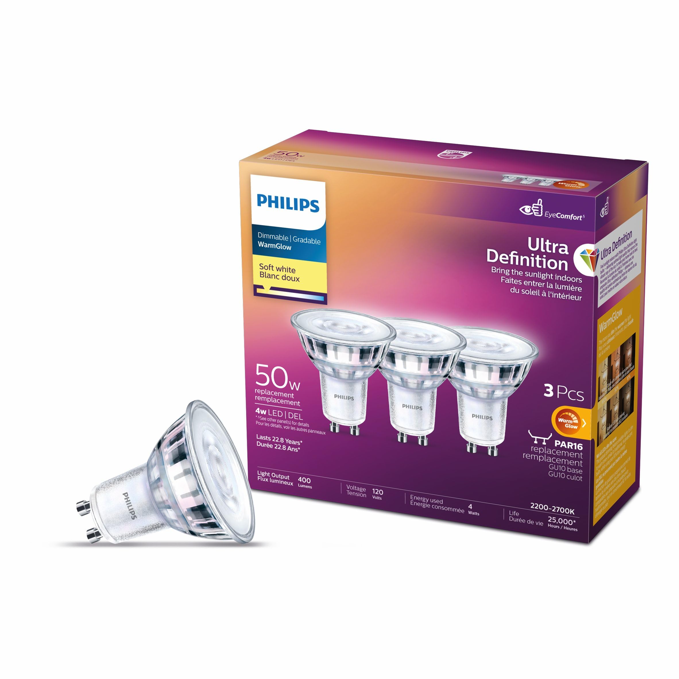 Philips Ultra Definition LED 50W GU10 Soft White WarmGlow, Eye Comfort Technolog