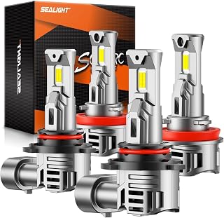 SEALIGHT 9005 H11 LED Bulbs Combo, 100000LM 10X Super Bright 6500K White, HB3 H8/H9/H16 Fog, 1:1 Real Size Plug-N-Play Pack of 4
