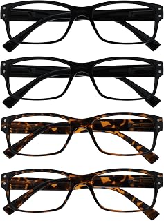 OPULIZE The Reading Glasses Company 4 Pack Mens Black Brown Tortoiseshell Large Designer Style Readers Spring Hinges RRRR11-1122 +2.00