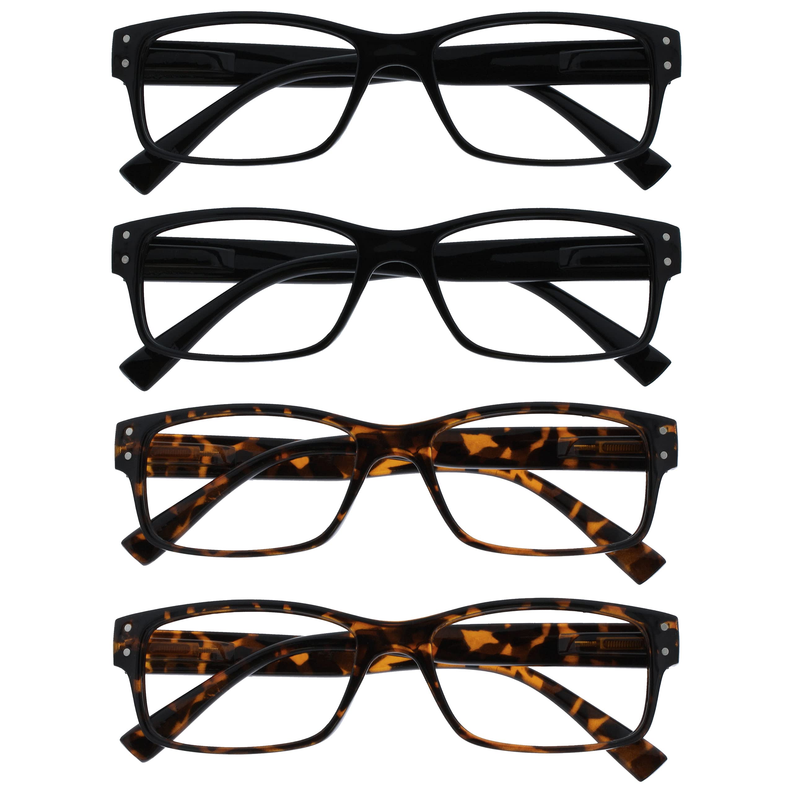 OPULIZE The Reading Glasses Company 4 Pack Mens Black Brown Tortoiseshell Large 