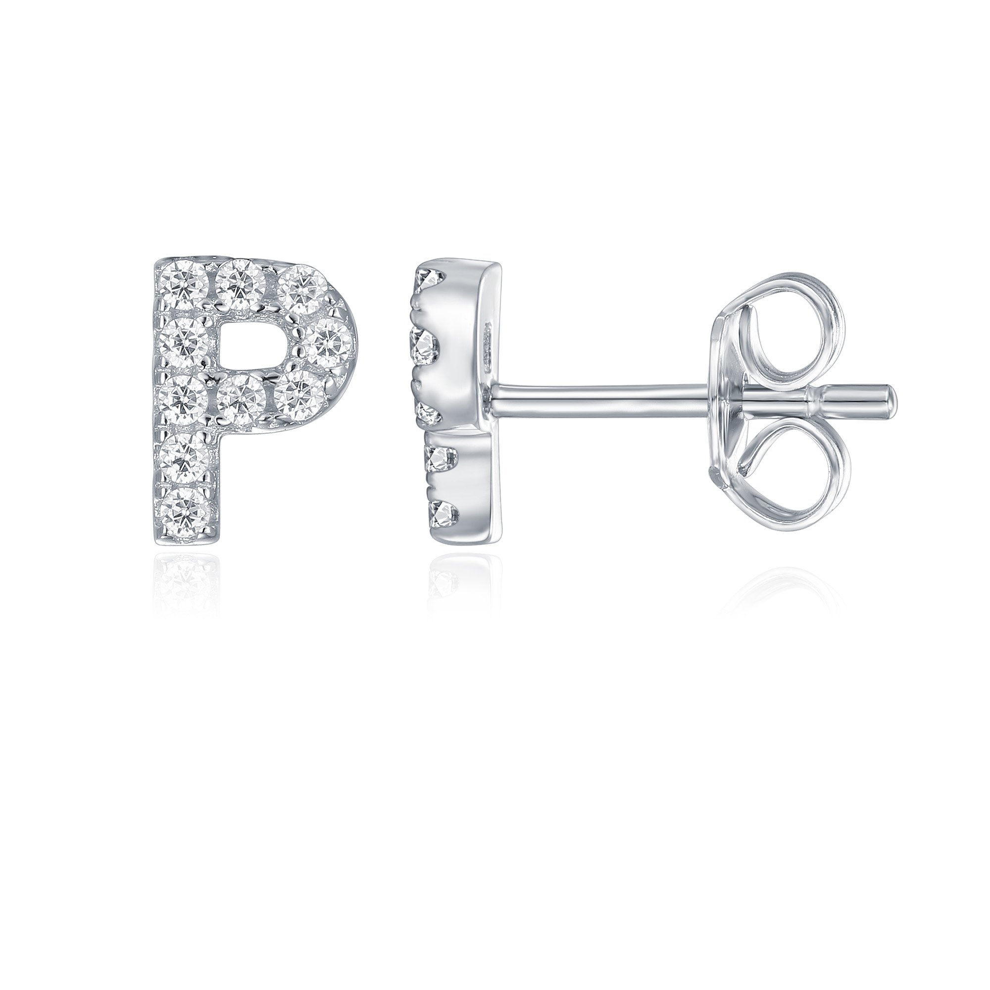 PAVOI Diamond Initial Stud Earrings for Women, White Gold, Size 1, Diamond