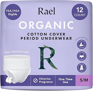 Rael Disposable Period Underwear, Organic Cotton Cover (Size S-M, 12 Ct)