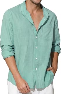 Enlision Men's Linen Shirts Long Sleeve Summer Cotton Casual Henley Shirts Mao Neck Solid Color Elegant Beach Wedding Holiday S-4XL