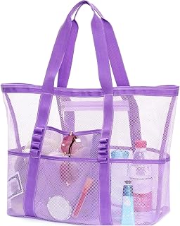Large Mesh Beach Bag, Beach Bag with Zipper Pockets for Swimming Pool, Toys and Holiday Essentials