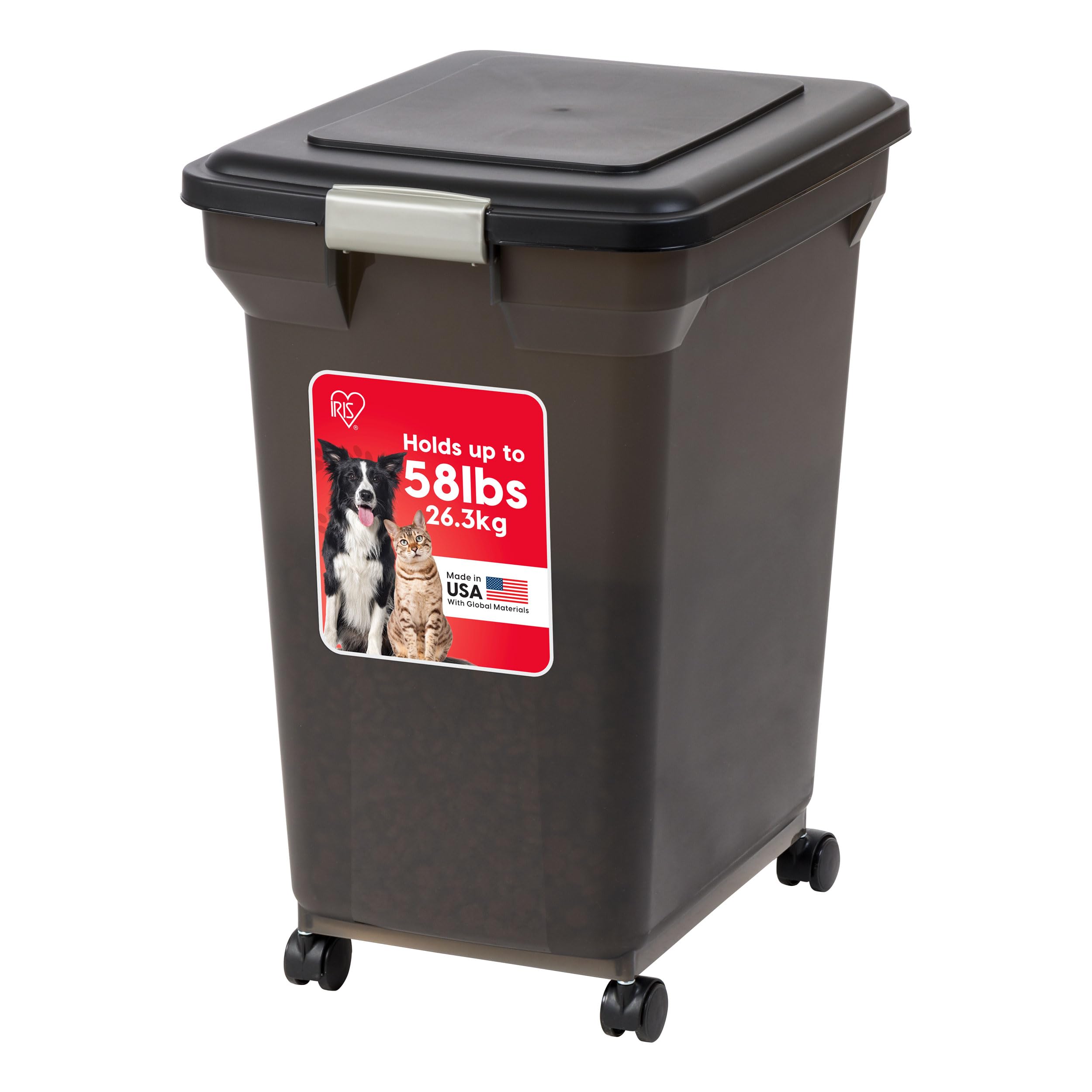 IRIS USA Dog Food Storage Container, Up to 58 lbs, Smoke Black, Made in USA | Wh