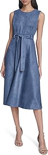 Calvin Klein Women's Sleeveless Round Neck Belted A-line Midi Dress