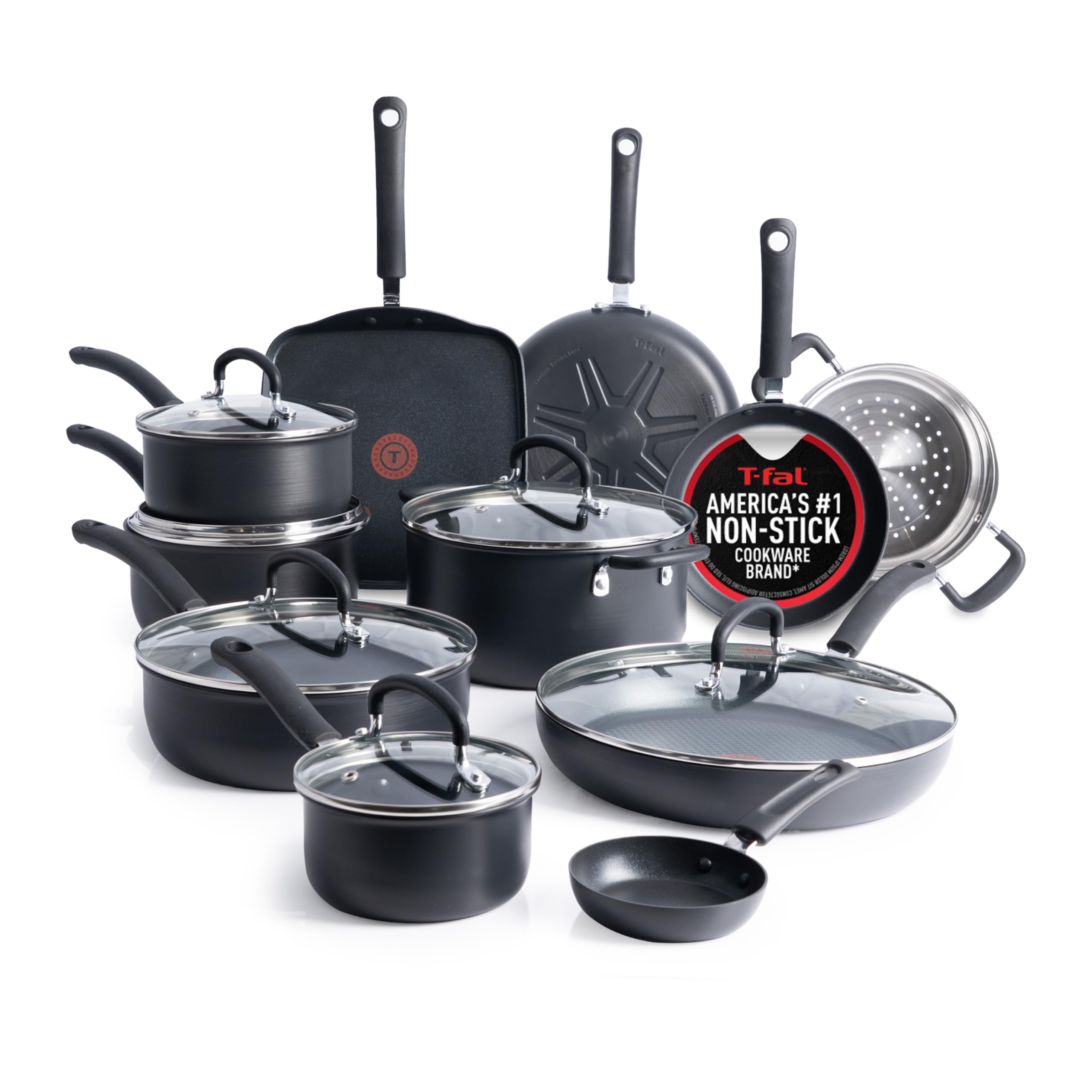 T-Fal Ultimate Hard Anodized Nonstick Pots and Pans Set 17 Piece, Nonstick Cookw