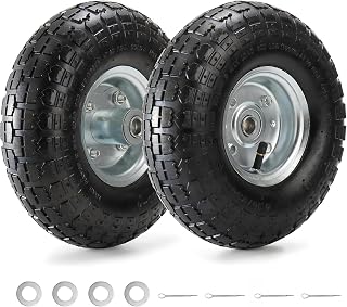 Yarlung 2 Pack Pneumatic Air Filled Tires, 10 Inch Tire Wheel for Hand Truck, 4.10/3.50-4" Heavy-Duty Replacement Wheels for Garden Cart, All Purpose Utility Cart, 2.25"Offset Hub, 5/8"Bearings