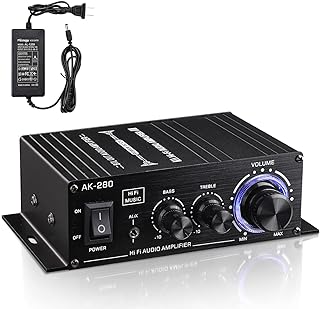 Facmogu AK280 200W Mini 2.0 CH Audio Power Amplifier, Speaker Amp Receiver | Bass & Treble Control | Music Player Sound Amplifier for Car Home Garage | With 12V 5A Power Supply