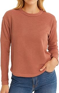 Women's Casual Long Sleeve Shirts Loose Fit Basic Crew Neck Tee Comfortable Spring Fall Fashion Outfits Tops