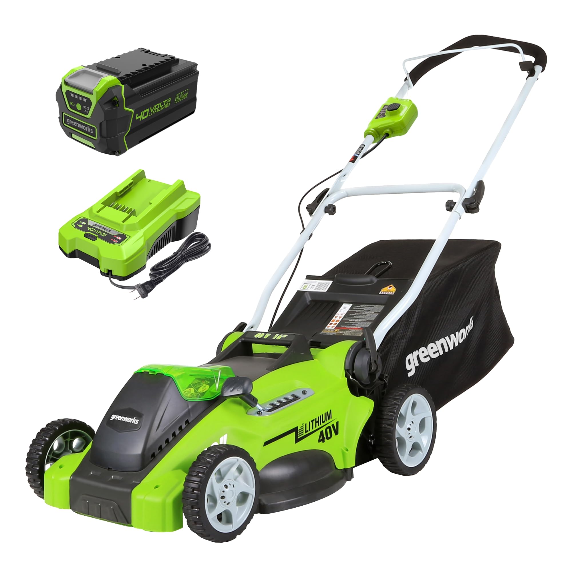 Greenworks 40V 16in Push Lawn Mower, 4.0 Ah Battery and Charger | Quiet walk-beh